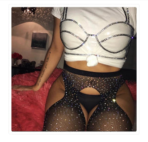 Black rhinestone fish nets