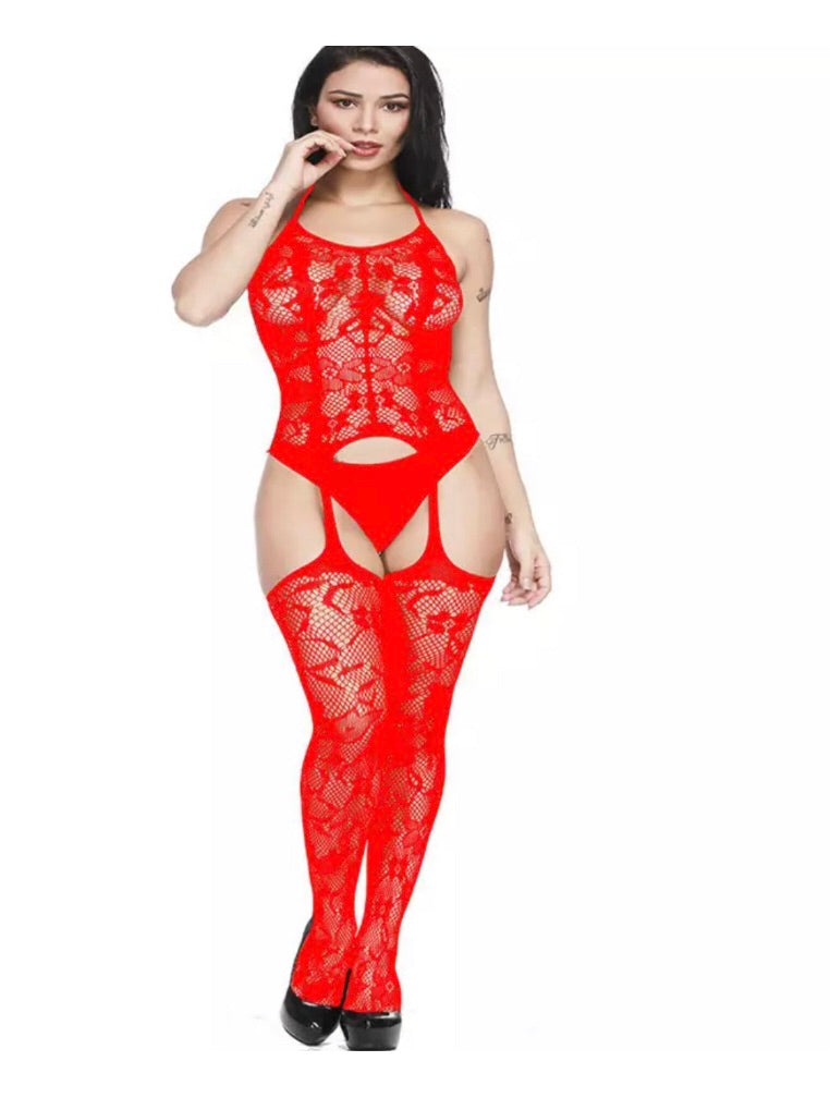 One piece sexy crotchless fishnets lingerine