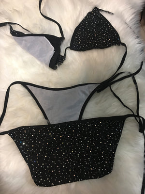 Rhinestone black bikini set