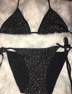 Rhinestone black bikini set